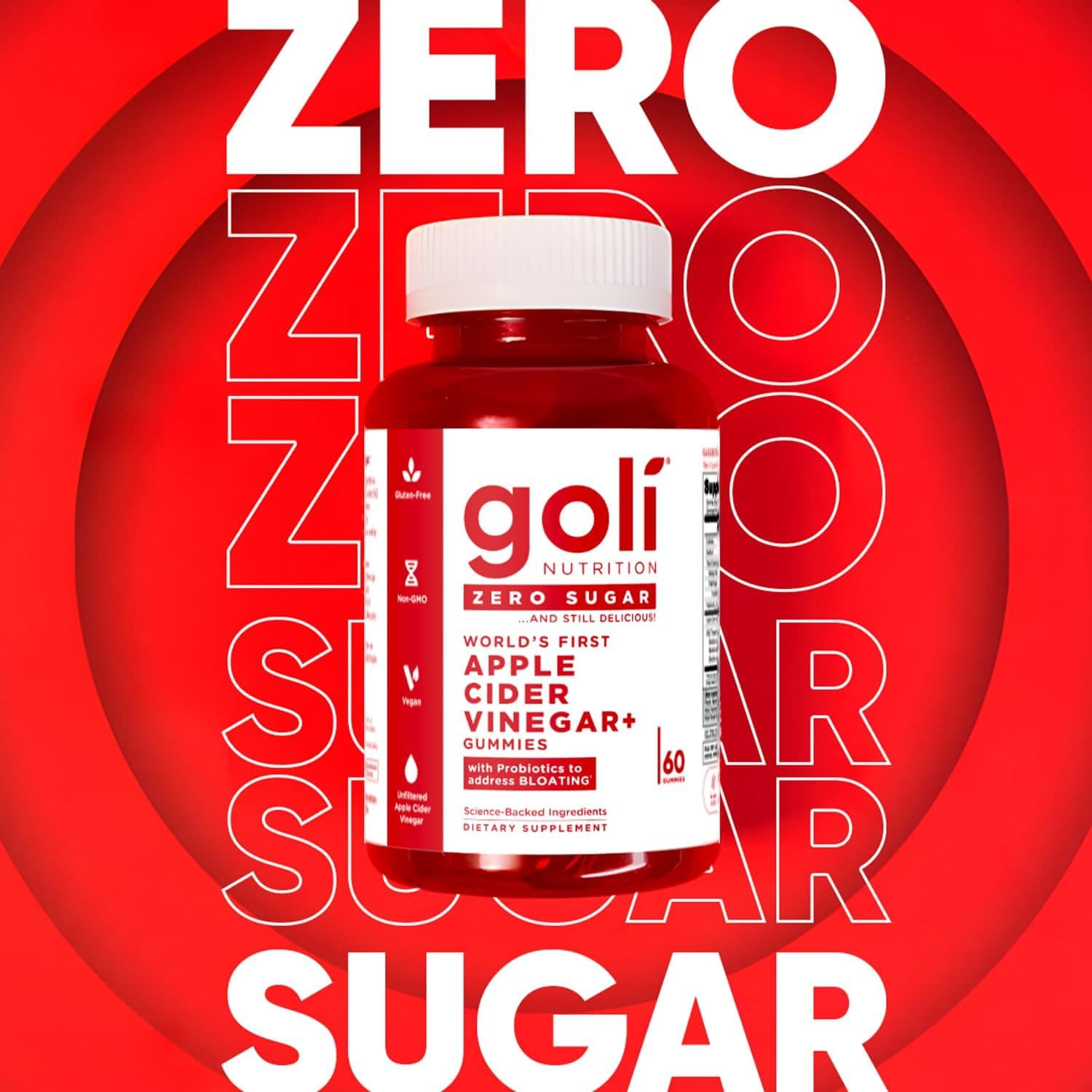 Goli® No Sugar Alcohols Zero Sugar Apple Cider Vinegar Gummy – Vitamin B12 Probiotics | 60 Count Vegan Keto Gluten-Free - Kẹo dẻo giấm táo không đường - Xem 1