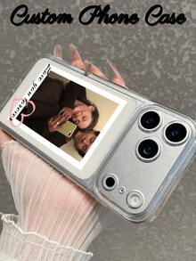 1 pieza Funda de teléfono personalizada con foto y nombre, funda de teléfono personalizada con foto, diseño de nombre para Apple, cubierta protectora de teléfono transparente, funda de teléfono personalizada con foto cargada + nombre + firma - transparente - Ver 3