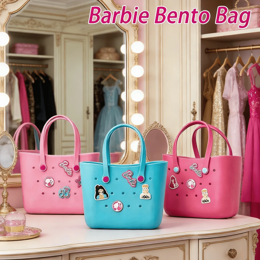 Barbie Large Capacity Boggs Summer EVA Beach Basket Tote Bag, Women's Picnic Handbag With Holes, Waterproof Tote Bag, Shopping Shoulder Bag, Cute Lunch Box Bag, Gift - Rose Red - View 1