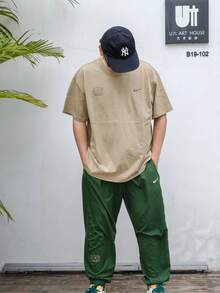 Nike Sportswear Essentials Series Minimalist Letter Print Ribbed Breathable Crew Neck Short Sleeve T-Shirt, Olive Green - 橄欖綠 - 查看 6