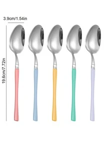 1/5pcs Stainless Steel Dessert Spoons, Suitable For Cake, Jam, Pudding, Oatmeal, Etc. - Multicolor - View 2