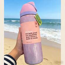24oz/32oz Travel-Sized Water Bottle With Handle And Flip-Top Straw - Fits In Cup Holder, Leak-Proof And Insulated - Reusable, Made Of Stainless Steel - Cartoon Design - A Perfect Gift For Both Men And Women. - Multicolor - View 3