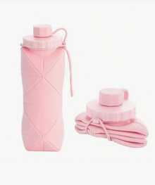 1pc Silicone Collapsible Water Bottle, Large Capacity Portable Sports Water Cup, Retractable Travel Mug - Pink - View 5