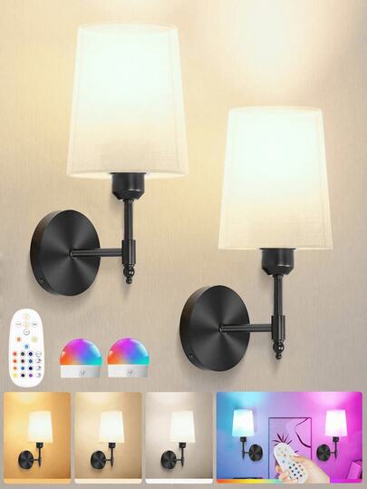 Battery Powered Wall Light, Wireless Wall Light With Remote Control, RGB Dimmable 15 Color Modes, Rechargeable Bulb Cordless Wall Lamp For Indoor Bedroom Living Room Hallway