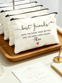 1pc Custom Name Best Friends Personalized Gift Make Up Bag, Ladies Purse, Canvas Travel Toiletry Bag, Cosmetic Organizer Case, Back To School Teacher's Day Gift - Multicolor - View 6