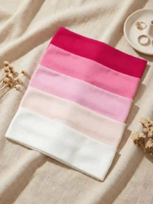 5条/套 女士波西米亚风防滑发带，适合瑜伽、跑步、健身和洗脸，柔软舒适吸汗，纯色休闲发带，四季皆宜，女士及女孩发饰（玫瑰红、粉色、白色）化妆SPA发带 女士头巾 - 彩色 - 查看 8