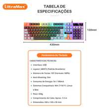 UltraMax ULT-026 RGB Semi-Mechanical Gaming Keyboard, Full Size Format, 100% ABNT2 - White - View 6