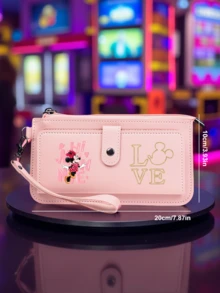 1 pieza Cartera larga Minnieing Mouseing - Portacartas de gran capacidad con múltiples compartimentos, bolsillos con cremallera y diseño de estampado de dibujos animados para uso diario - Multicolor - Ver 4