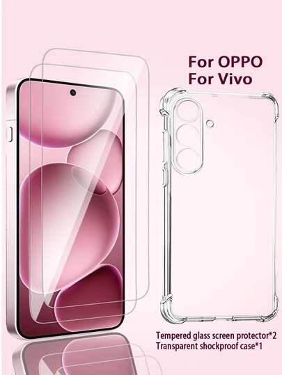 【2片高清钢化玻璃屏幕保护膜 + 1个透明防摔手机壳】此套装兼容OPPO/VIVO手机，包括OPPO RENO 12F 5G、RENO 11F 5G、OPPO A98 5G、vivo Y95和vivo Y91i。9H高清钢化玻璃具有防摔、防刮、防水功能。
