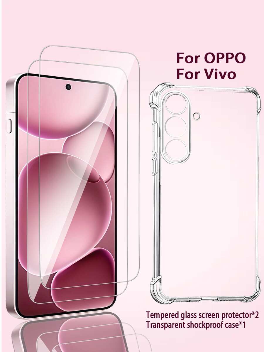 【2片高清钢化玻璃屏幕保护膜 + 1个透明防摔手机壳】此套装兼容OPPO/VIVO手机，包括OPPO RENO 12F 5G、RENO 11F 5G、OPPO A98 5G、vivo Y95和vivo Y91i。9H高清钢化玻璃具有防摔、防刮、防水功能。