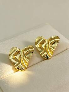 不锈钢镀金耳钉，凹凸纹理，低致敏性，不含镍，心形耳钉，厚款女士镀金耳钉，时尚宣言几何纹理轻盈防过敏耳钉，复古珠宝舞会礼物，女士耳钉，时尚厚重独特吊坠耳钉，女士镀金耳环套装，精致镀金吊坠耳钉，防过敏耳钉，时尚珠宝，女士礼物 - 彩色 - 查看 4