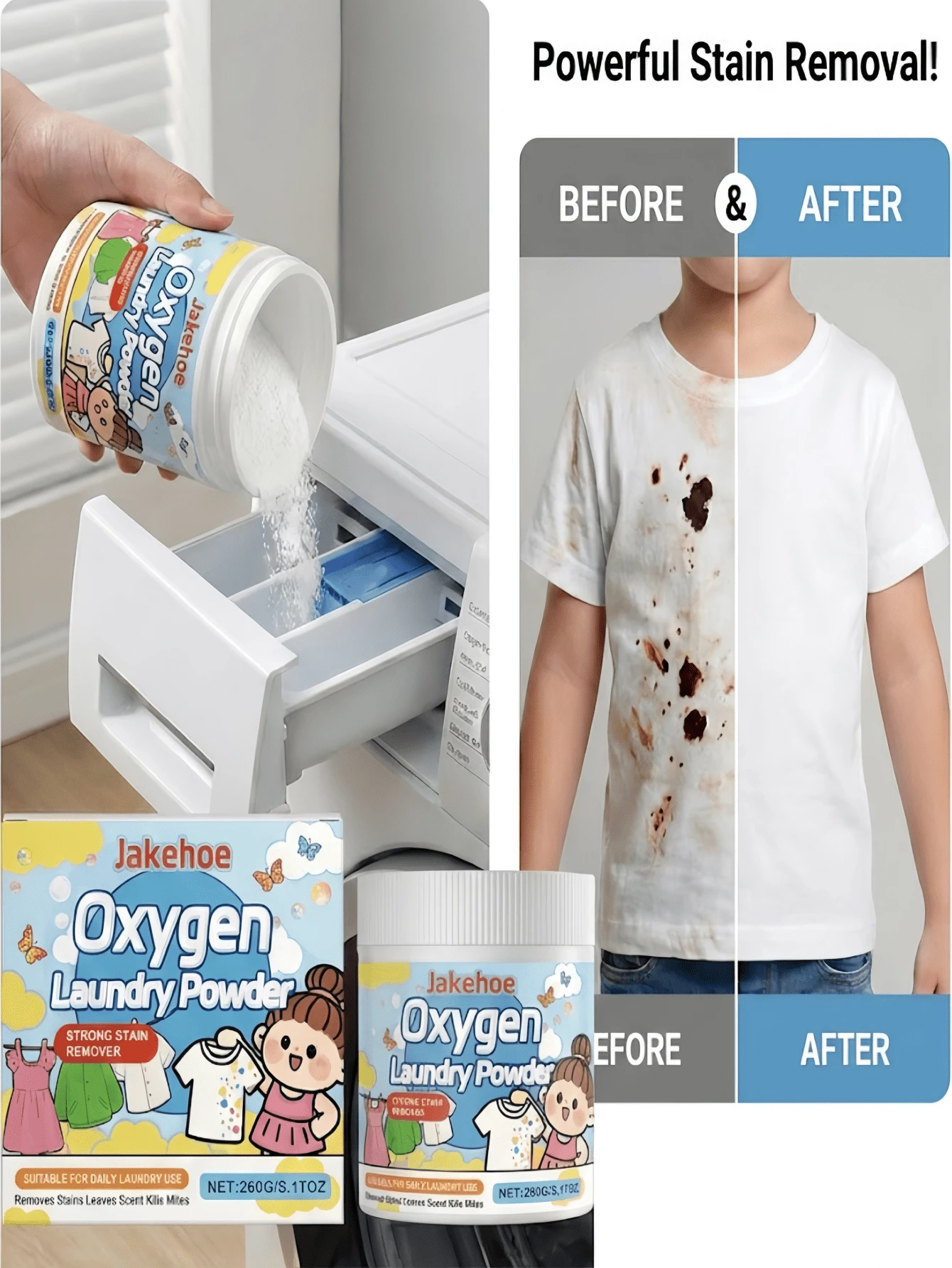 jakehoe Virus Laundry Stain Remover Powder, Instantly Deep Cleans All Fabrics, Professional Degreasing And Deodorizing, Keeps Your Clothes Always Fresh, Essential Wardrobe Care Essential, Super Concentrated High-Efficiency Formula!