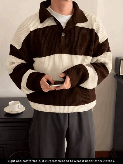 Plus Size Men's American Street Style Korean Business Casual Striped Pullover Knit Sweater