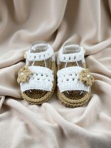 1 Pair Infant Flower Knit Crochet Pre-Walker Shoes, Socks-Style - White - View 4