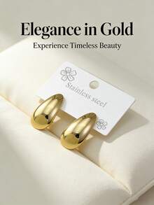 Stainless Steel Gold-Plated Ear Studs, Low Allergenic, Nickel-Free, Teardrop Ear Studs, Thick Gold Lady's Ear Studs, Fashion Declaration Geometric Texture Lightweight Anti-Allergy Ear Studs, Retro Jewelry Dance Party Gifts, Lady's Ear Studs, Fashionable Heavy And Unique Pendant Ear Studs, Lady's Gold Earring Set, Exquisite Gold-Plated Pendant Ear Studs, Anti-Allergy Ear Studs, Fashion Jewelry, Lady's Gifts, Party Gifts - Multicolor - View 2