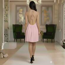Simple Backless Tie Up Bow Contrast Holiday - Rosa Pálido - Ver 4