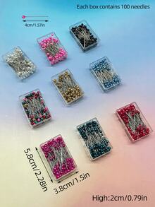 100pcs Colorful Faux Pearl Round Head Pins, Boxed For Convenient Storage, 1.5 Inch Long, Straight And Sharp Needle Body, Easy To Handle And High Visibility, Widely Used For Garment Sewing, Quilting, Patchwork, Fabric DIY Crafts, Essential Basic Fixing Supplies For Sewing And Quilting - Pearl Needles, 100 Pieces Per Box - View 10