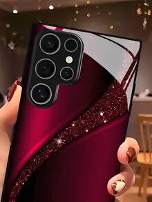 Wine Red Spliced With Glitter,High-Quality Tempered Glass Craftsmanship Phone Case Suitable For Compatible With Samsung Galaxy S25/24/23/22/21/20/10 Ultra/FE+,Note20,/Ultra,A70/56/55/54/53/52/51/36/35/34/32/26/25/24/23/16/15/14/06/05/03,Case Suitable For Compatible With Iphone17,17Air,16, 15, 14, 13, 12, 11, PRO MAX, PLUS - 彩色 - 查看 4
