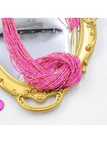 1件 时尚金色管状打结黑色珠子多层项链，波西米亚风格 - 粉色 - 查看 3