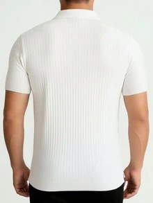 Men's Ribbed Airplane Collar Polo Knit Shirt, Short Sleeve, Summer Fashion - White - View 3