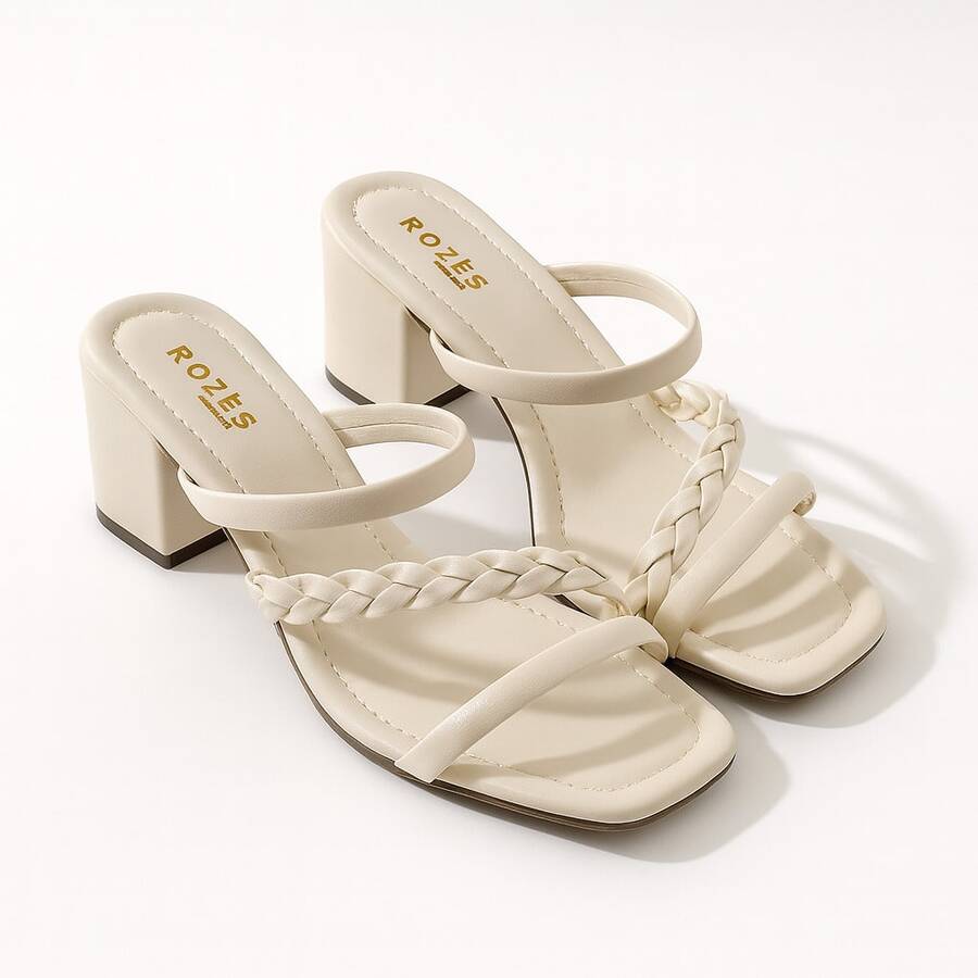 Women's Crossover And Braided Sandal With Chunky Heel - On - trắng - Xem 1