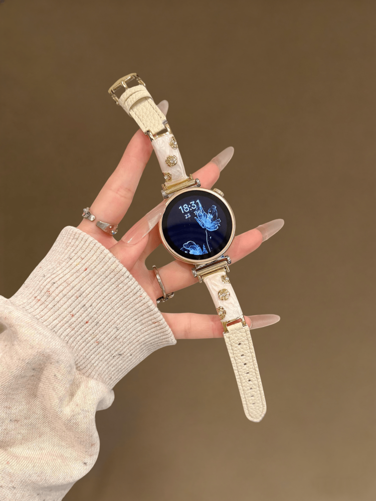 18mm, 20mm, 22mm Adjustable Length Real Leather Watch Band, Suitable For Samsung Galaxy, And Other Watch Brands, Durable Soft Breathable - Gilded White - View 4
