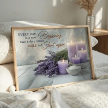 1 pieza Decoración de arte de estilo morado lavanda para pared de baño, pintura de decoración del hogar moderna adecuada para sala de estar, dormitorio, baño, habitación de niña, arte de pared con cita inspiradora - Multicolor - Ver 2