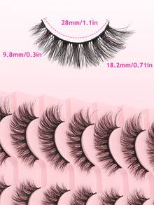 10对装超值假睫毛，猫眼款，自然3D蓬松轻盈可重复使用，新手友好，适合日常佩戴、约会、派对等场合。 - 自然纖長款 - 查看 4