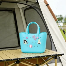 Large Capacity Boggs Summer EVA Beach Basket Tote Bag, Women's Picnic Handbag With Holes, Waterproof Tote Bag, Shoulder Bag, Cute Lunch Box Bag, Gift - Blue - View 10