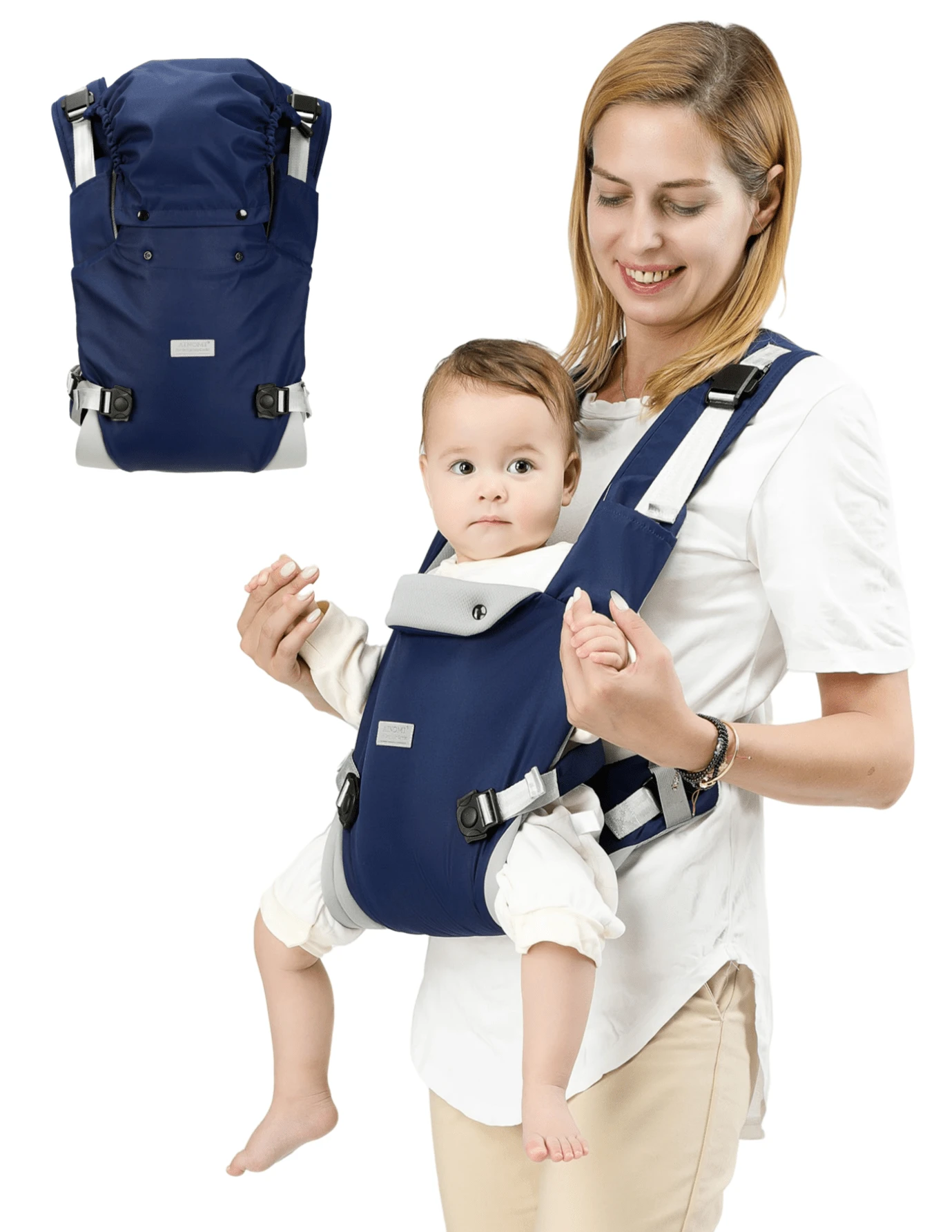 二合一婴儿背带，可前背可后背，四季皆宜 - 深藍 - 查看 1