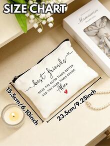 1pc Custom Name Best Friends Personalized Gift Make Up Bag, Ladies Purse, Canvas Travel Toiletry Bag, Cosmetic Organizer Case, Back To School Teacher's Day Gift - Multicolor - View 2