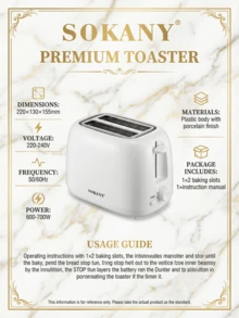 SOKANY Pemanggang Roti Listrik Dua Bagian, Slot Ultra Lebar - Bahan Stainless Steel, Dengan 6 Pengaturan Suhu Pemanggangan, Desain Ringkas 700 Watt, Baki Ampas yang Dapat Dilepas dan Tombol Batal, Otomatis Mengangkat dan Mudah Dibersihkan, Cocok untuk Asrama - Steker Tipe AS A (110-127V) - View 4