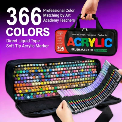 366/288/240 Colors Soft Bristle Acrylic Paint Markers, Art Supplies Felt Tip Pen Set, Free Ink System, Rich Colors, Clear Coloring Pages, Layerable, High Coverage, Soft & Flexible Tip, Suitable For Mysterious Coloring, Back To School Gifts, Canvas Shoes, T-Shirt Design And Other Smooth Surface Decoration