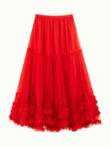 Women's Princess Skirt Made Of Tulle With Double Tulle And Has An Elegant Lining For Your Look - 紅色 - 查看 1