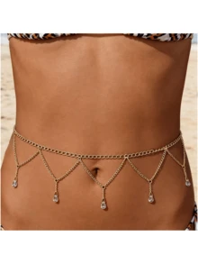 1pc Fashionable Versatile Bohemian Style Vintage Turquoise Pendant Waist Chain, Party & Daily Wear, Gift For Holidays - Yellow Gold - View 6