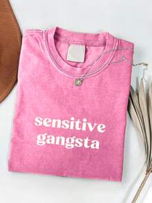Sensitive Gangsta  Quote T-Shirt Meme God Forbid L'm A Sensitive Gangster Graphic Tee,Im  A Mommy Mamacita T-Shirt Gift For Her - 粉色 - 查看 1