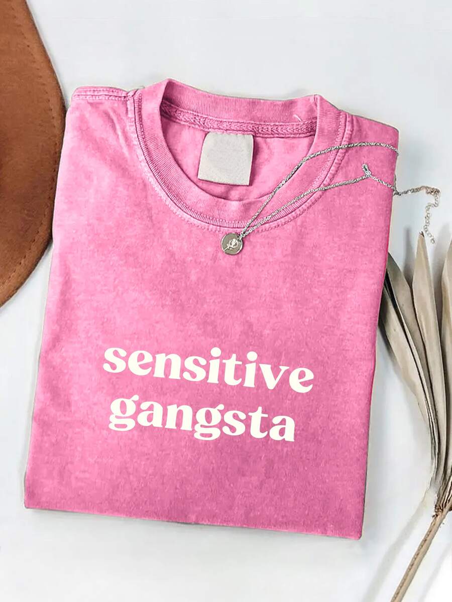 Sensitive Gangsta  Quote T-Shirt Meme God Forbid L'm A Sensitive Gangster Graphic Tee,Im  A Mommy Mamacita T-Shirt Gift For Her - 粉色 - 查看 1