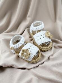 1 Pair Infant Flower Knit Crochet Pre-Walker Shoes, Socks-Style - White - View 6