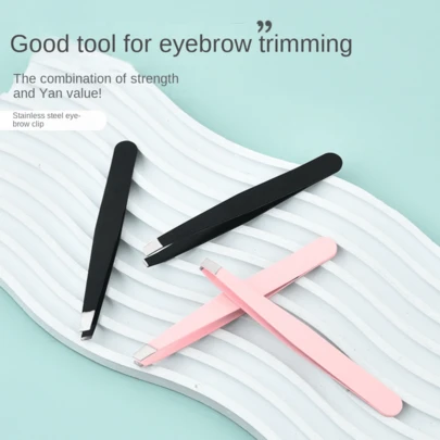 Bộ 2 nhíp gia dụng bằng thép không gỉ, màu đen, đầu vát và đầu thẳng, dùng để nhổ lông mày và tóc bạc.