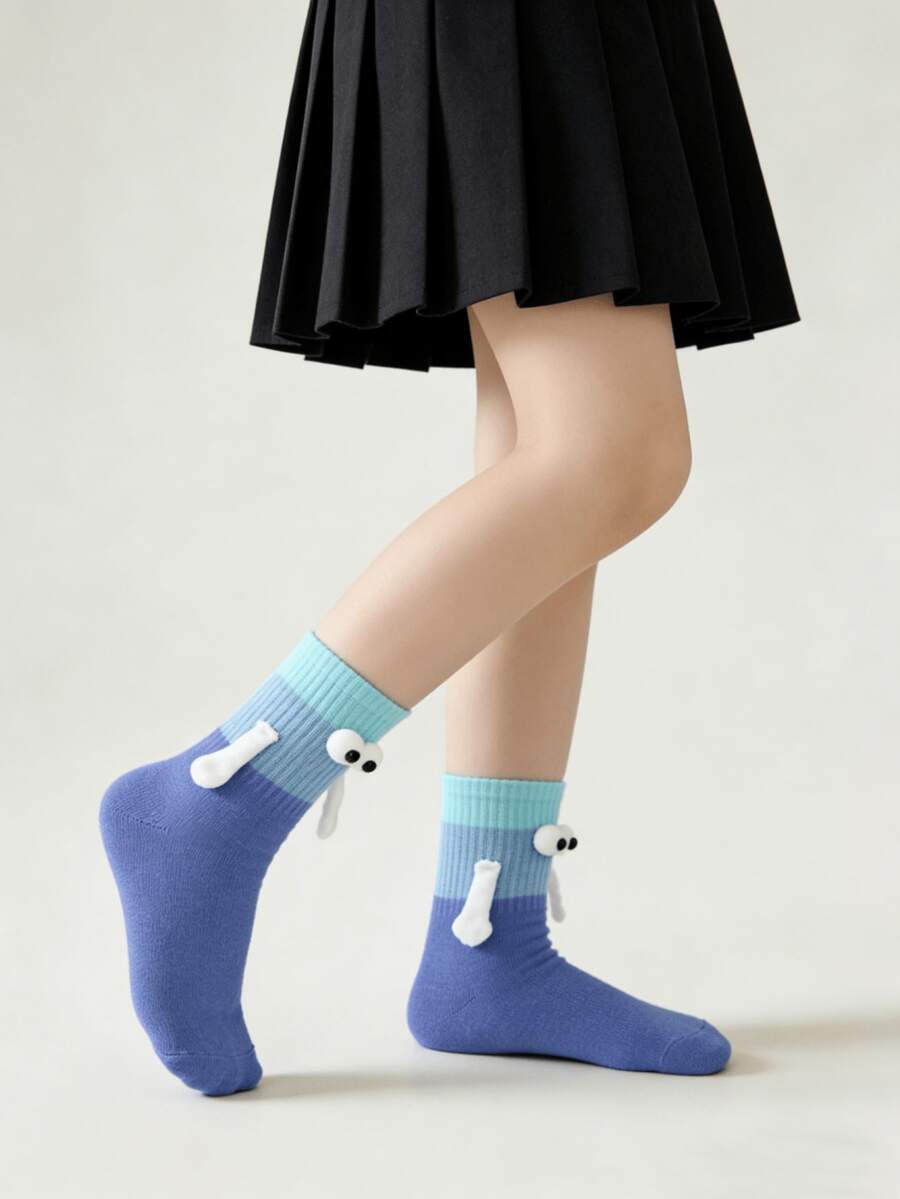 5双可爱百搭彩虹渐变握手图案袜子，适合所有季节 - 彩色 - 查看 1