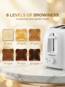SOKANY 2pcs Electric Toaster, Extra Wide Slots, Stainless Steel, 6 Shade Settings, 700W, Compact Design, Removable Crumb Tray And Cancel Button, Auto-Eject, Easy Clean, Suitable For Dorm, Home And Apartment, Toast Bread, Bagels, Waffles, White - EU E Type Plug(220-240V) - View 3
