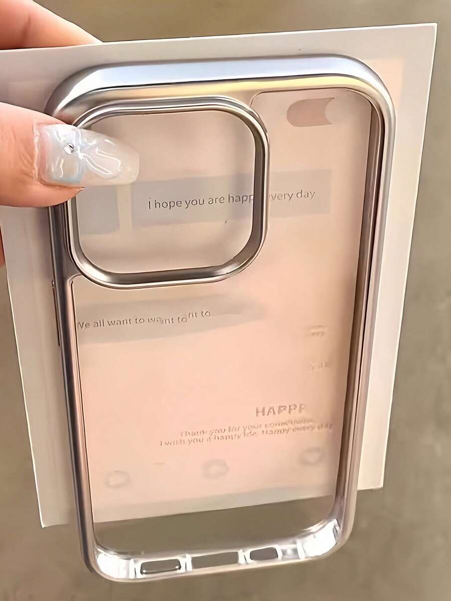 1个电镀透明极简全包覆TPU防震手机壳，兼容 17、16、15、14、13、12、11 Pro Max、Air - 白色 - 查看 1