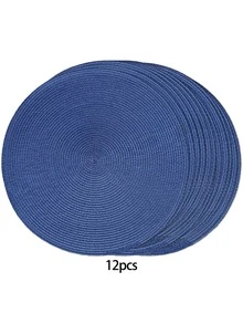 4/6片装藏蓝色手工编织PP餐垫，圆形编织餐垫，隔热垫，装饰垫，畅销款，多种颜色可选，桌布，抗皱餐垫，适用于生日、圣诞节、乔迁、庆典宴会、节日派对、家庭聚会等场合。（38厘米尺寸适合大桌子，30厘米尺寸适合小桌子，另有12厘米可爱杯垫可选。） - 藏蓝色 - 查看 14
