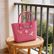 Barbie Large Capacity Boggs Summer EVA Beach Basket Tote Bag, Women's Picnic Handbag With Holes, Waterproof Tote Bag, Shopping Shoulder Bag, Cute Lunch Box Bag, Gift - Rose Red - View 3