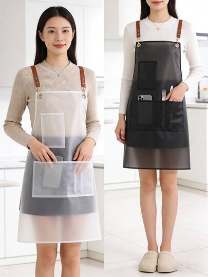 1pc Adjustable TPU Waterproof Transparent Easy-To-Clean Apron, Suitable For Barber Shops, Hairstylists, Kitchens, Households, With Pocket Design, Fits Adults, Chefs, Servers, Hairstylists