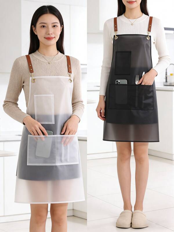 1pc Adjustable TPU Waterproof Transparent Easy-To-Clean Apron, Suitable For Barber Shops, Hairstylists, Kitchens, Households, With Pocket Design, Fits Adults, Chefs, Servers, Hairstylists