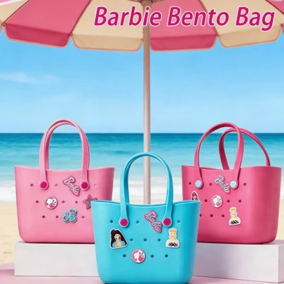 Barbie Large Capacity Boggs Summer EVA Beach Basket Tote Bag, Women's Picnic Handbag With Holes, Waterproof Tote Bag, Shoulder Bag, Cute Lunch Box Bag, Gift