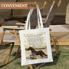 Horse Canvas Bag The Ride Goes Inspirational Retro Decor Ation Gifts For Horse Lovers On Cowgirl Home Bedroom Living Room - White - View 4