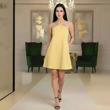 Simple Backless Tie Up Bow Contrast Holiday - Amarillo - Ver 2