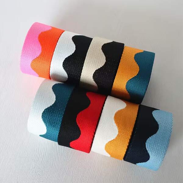 3 Meters Thick Double-Color Big Wave Woven Ribbon, 3.8cm Width, Polyester Contrast Color Woven Ribbon, Suitable For Bags, Guitars, Colorful Jacquard Woven Ribbon